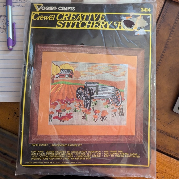 Vogart Crafts Crewel Creative Stitchery Needlepoint Kit - Farm Sunset #2414 VTG - Picture 8 of 8
